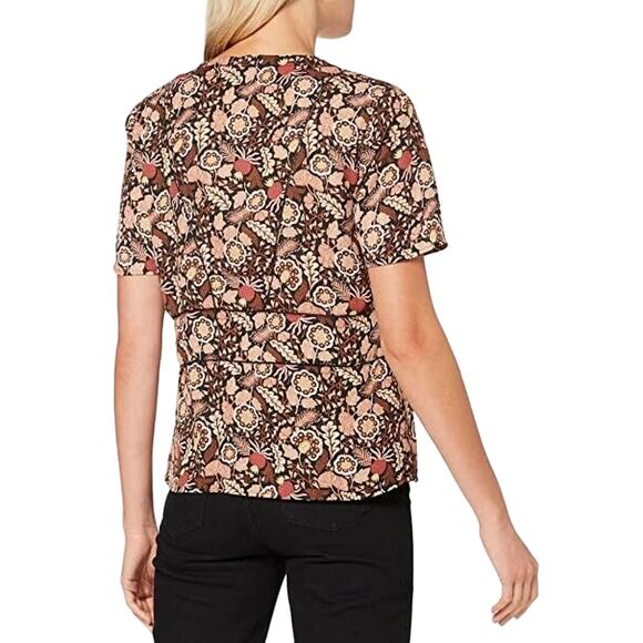 SCOTCH & SODA NEW $95 Short Sleeve V-Neck Ladder Top Brown Floral XS - Picture 2 of 3